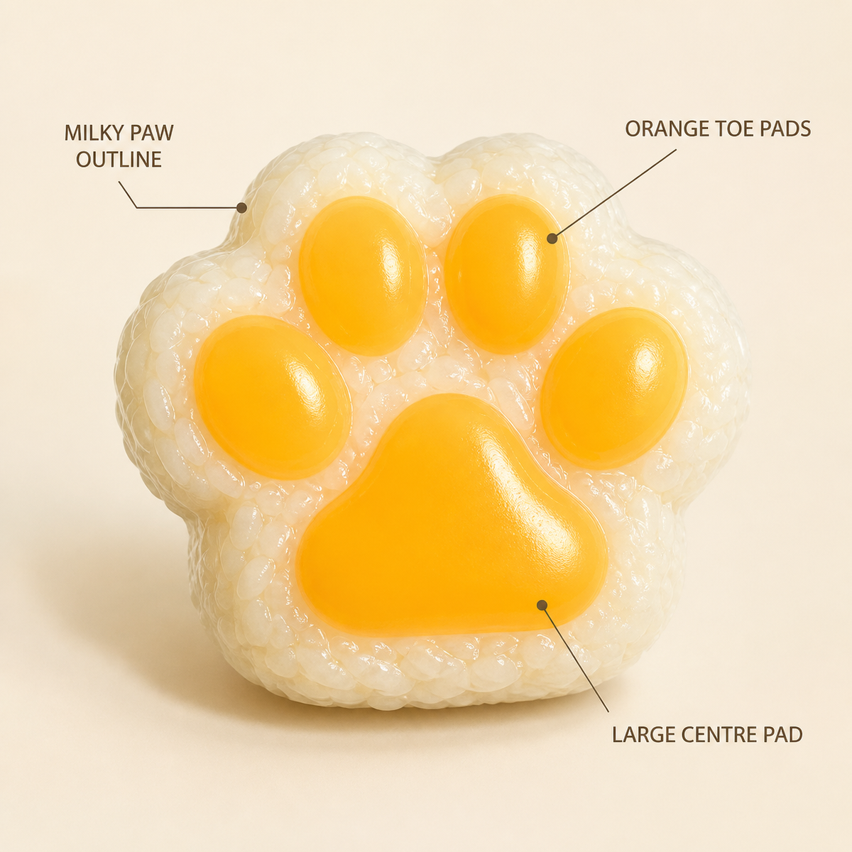 Rice-ball paw outline toe pads and main paw pad