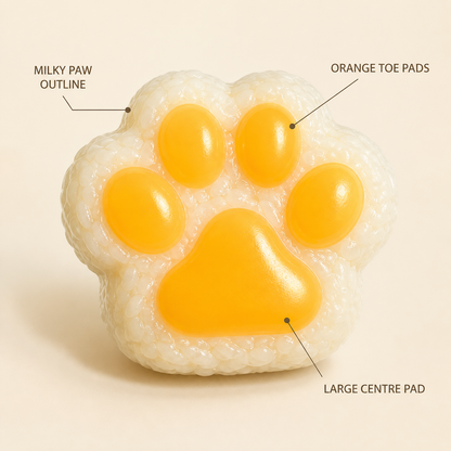 Rice-ball paw outline toe pads and main paw pad