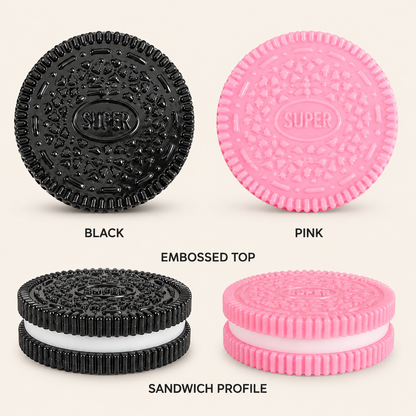Black and pink cookie toy color and sandwich profile guide