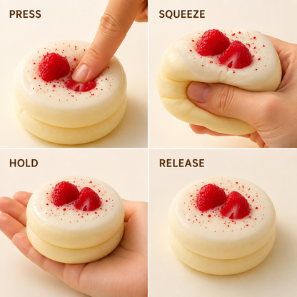 Strawberry cream soufflé cake press squeeze hold and release guide