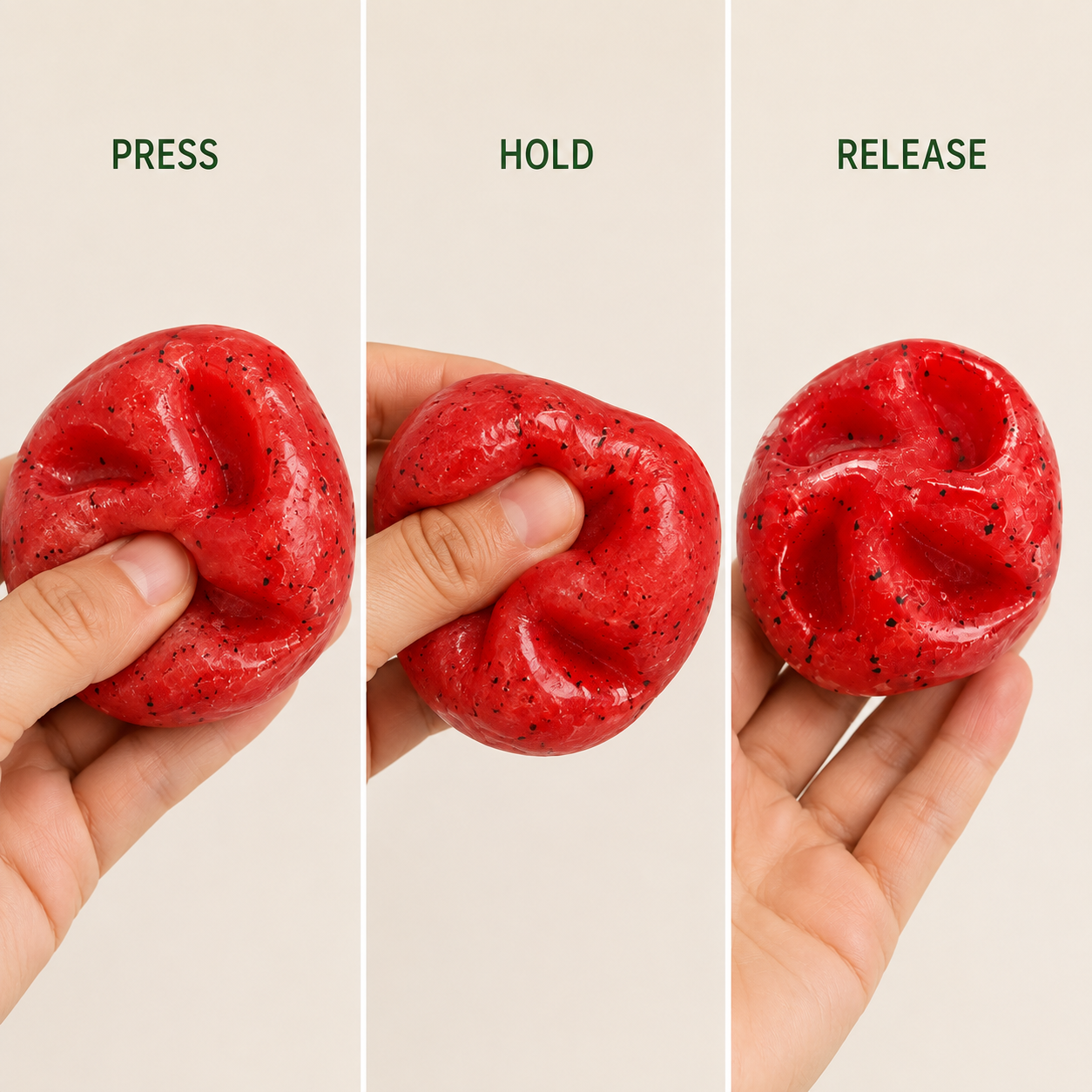 Three-Style Slush-Fruit Moldable Sensory Ball – 6 cm — Squeeze action