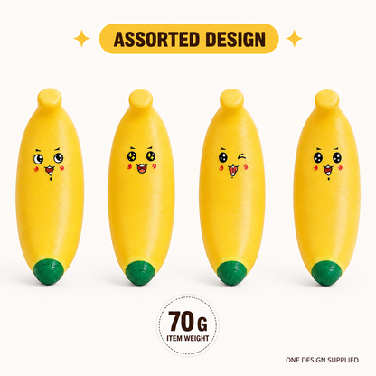 Assorted smiley banana sensory squeeze toy 70 gram specification