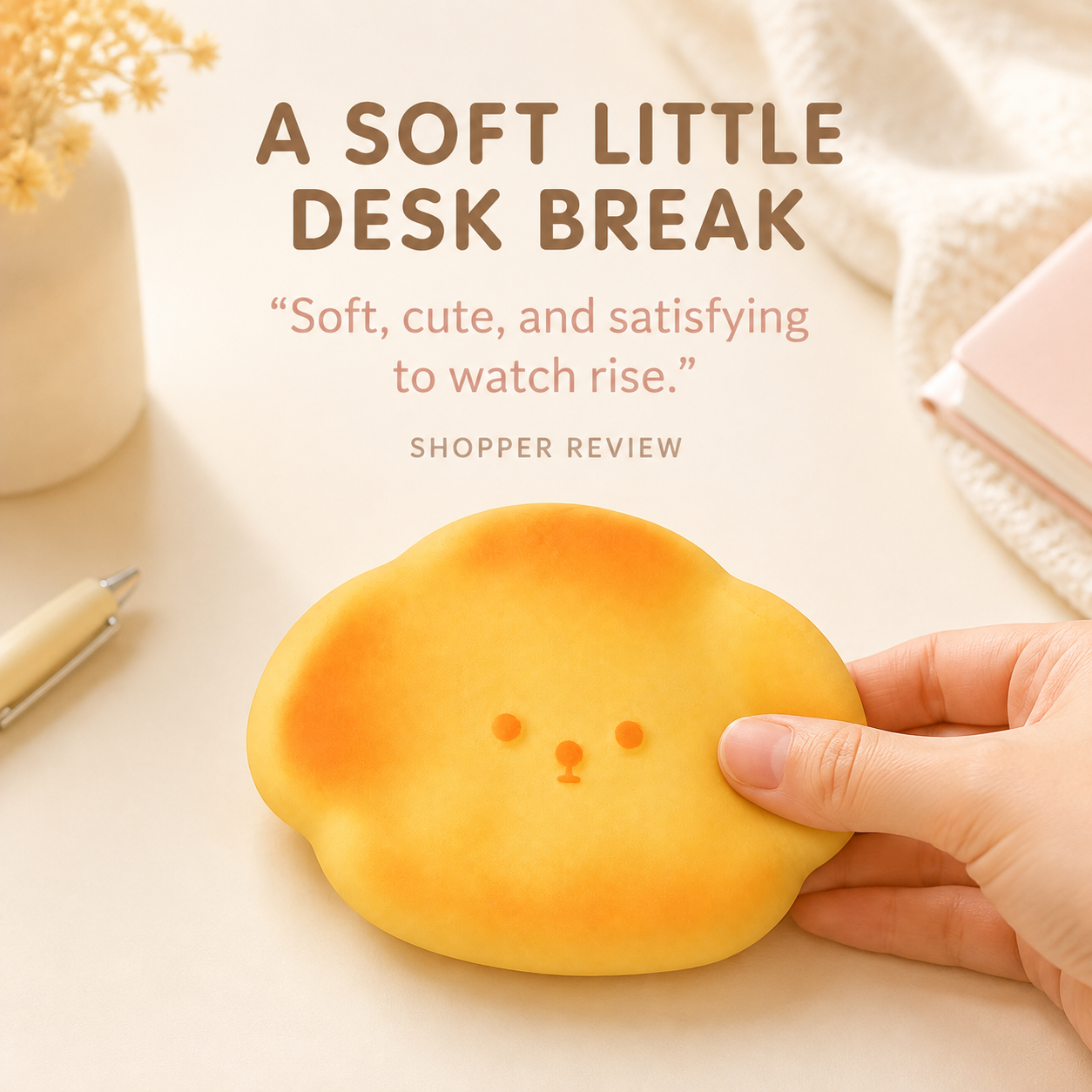 Snow cake dog slow-rise squishy lifestyle scene