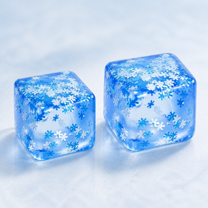 Blue snowflake cube squishy toys in two sizes