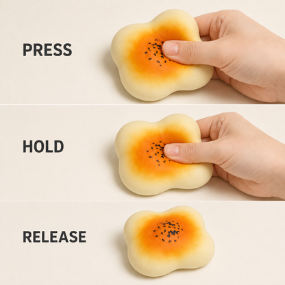 Soft egg yolk pastry fluid-filled sensory squishy how-to sequence