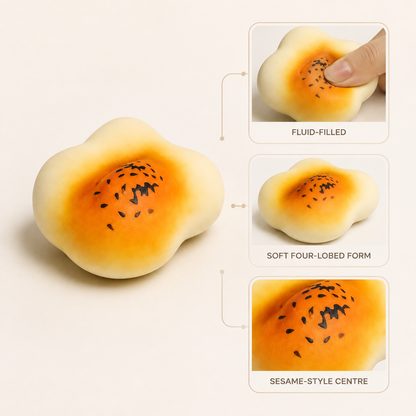 Soft egg yolk pastry fluid-filled sensory squishy feature details