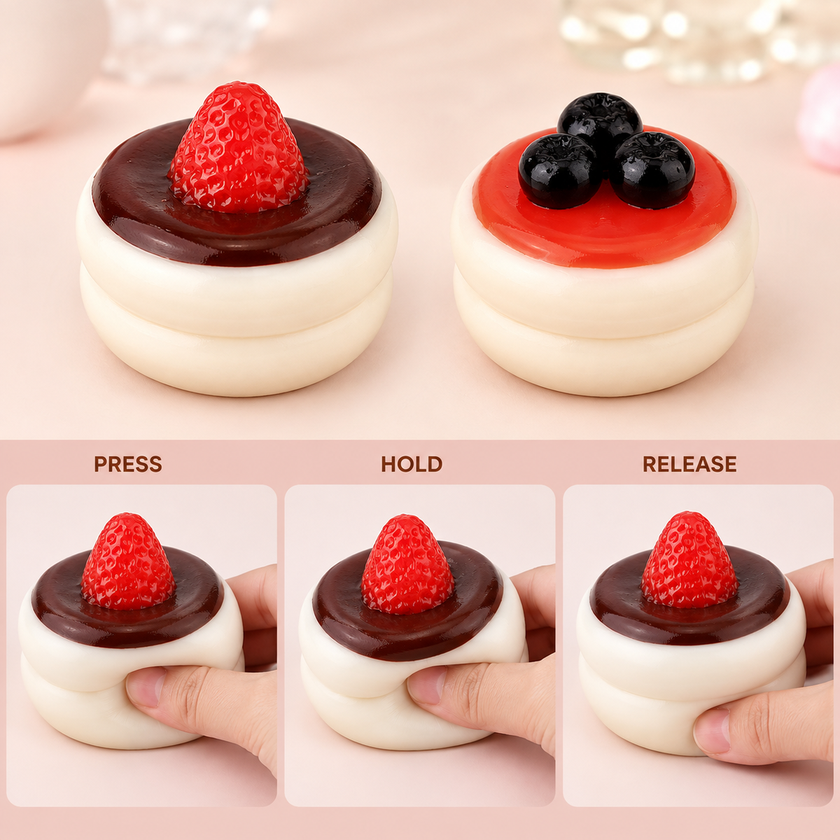 Strawberry soufflé squeeze press hold and release guide