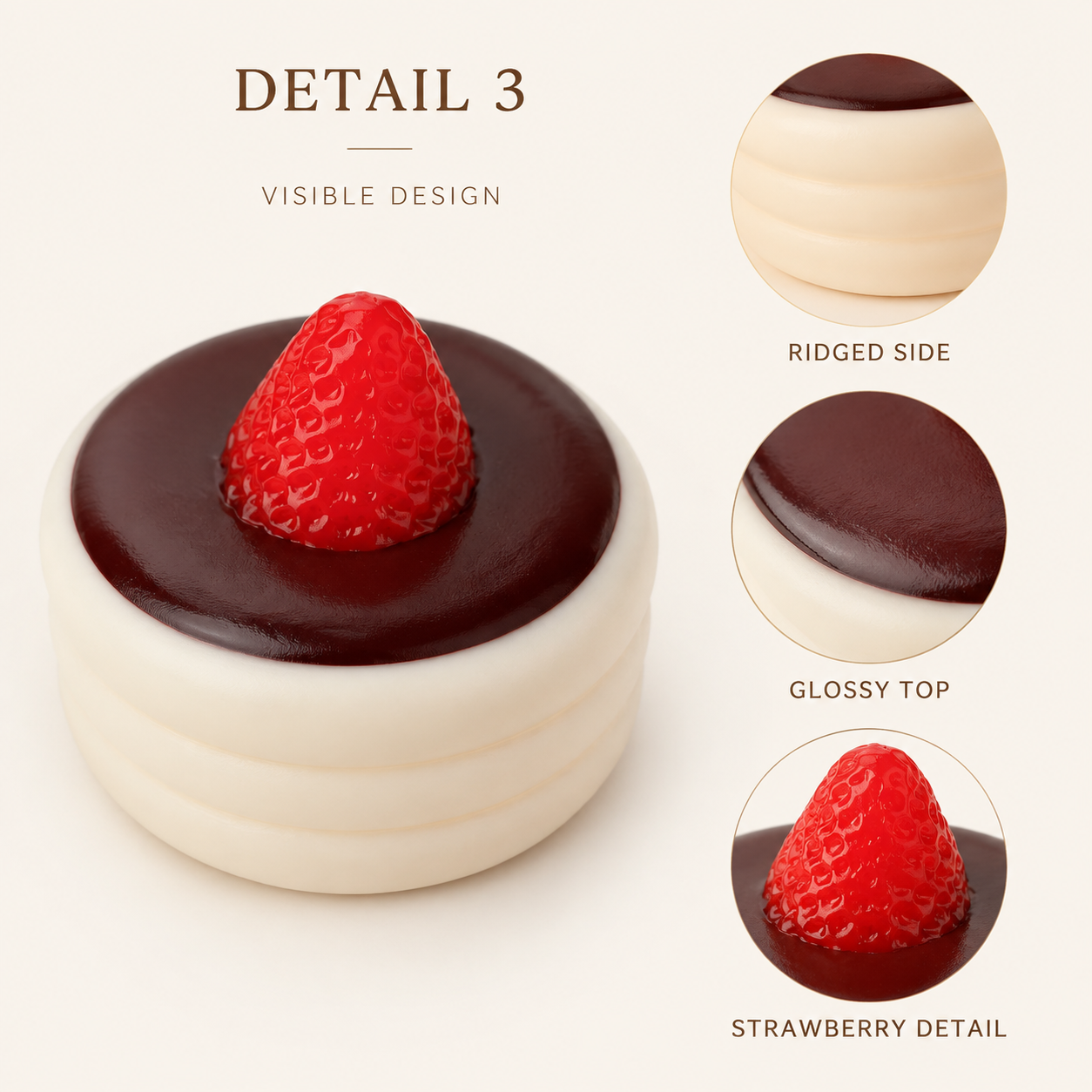 Soufflé ridged side glossy top and strawberry details