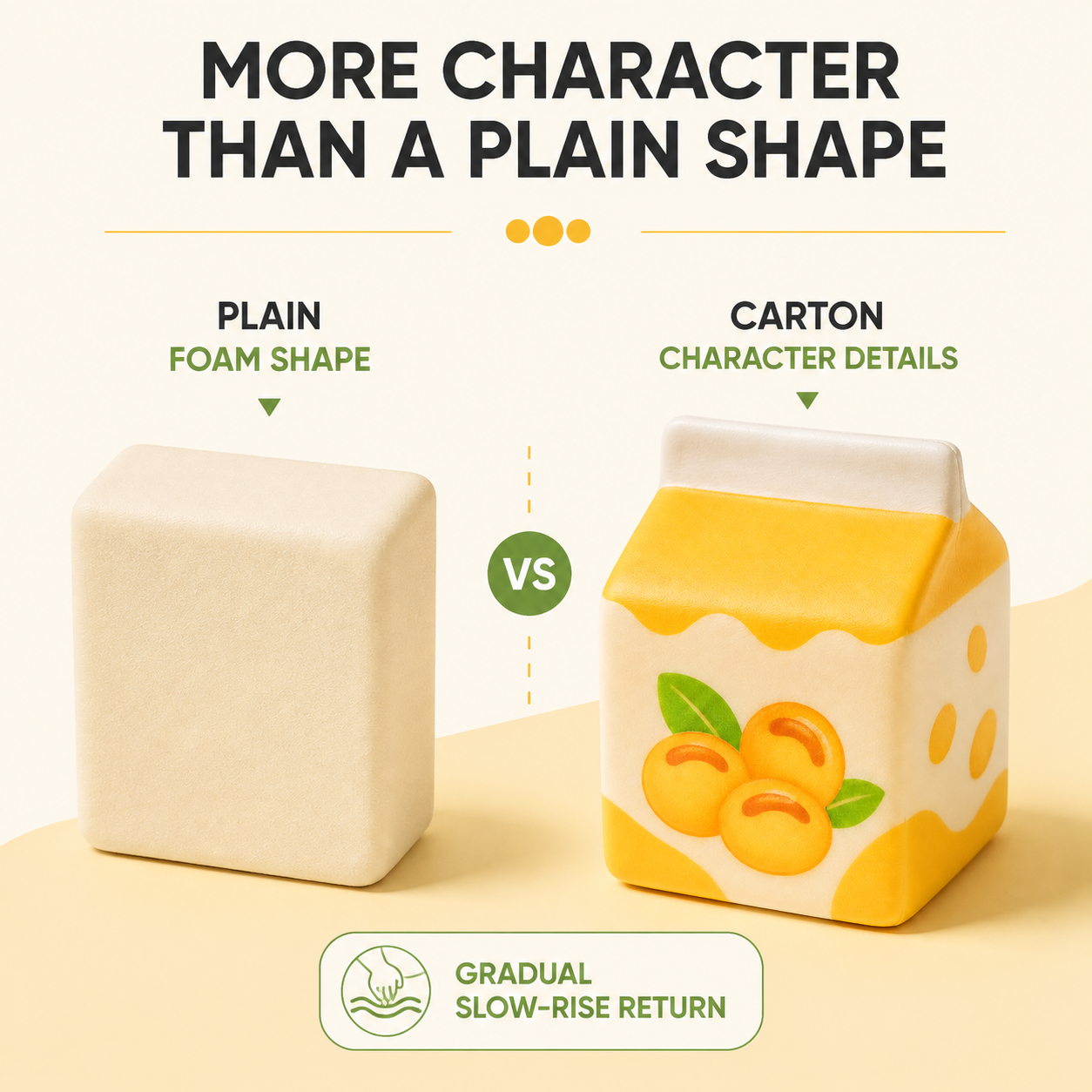 Carton character squishy compared with a plain foam shape