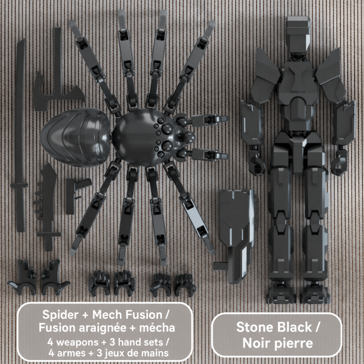 Articulated spider and mecha fusion set in Black