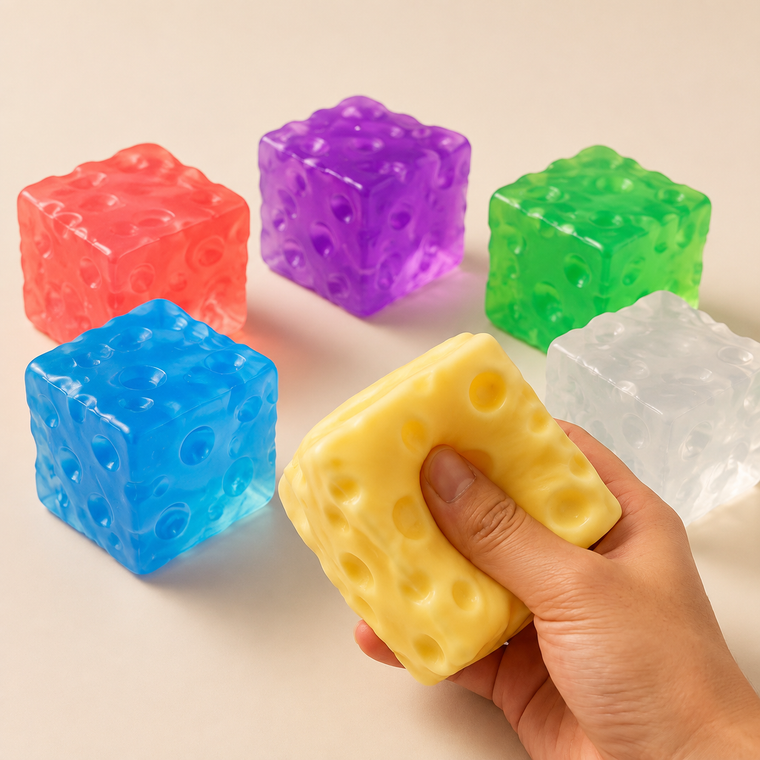 7.5cm Moldable Square-Cheese Sensory Squeeze Toy