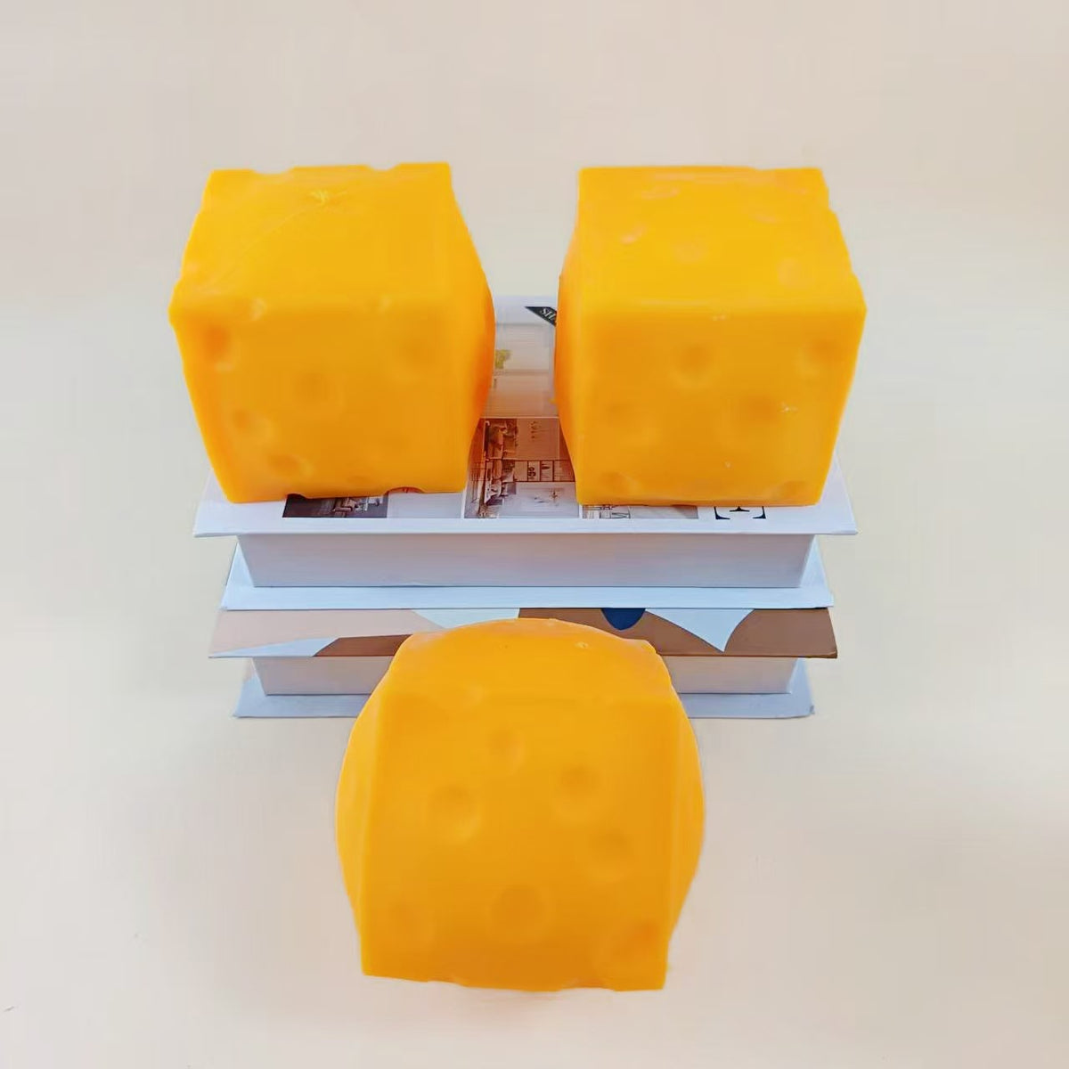 Yellow square cheese squishy toys, 7 cm flour-filled style; sold individually
