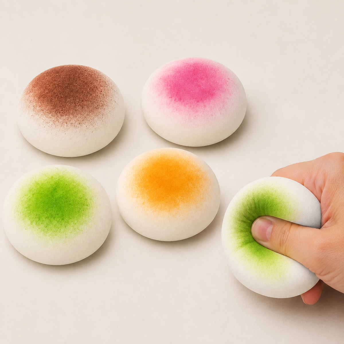 Sticky mochi bun sensory squeeze toy hero and squeeze action