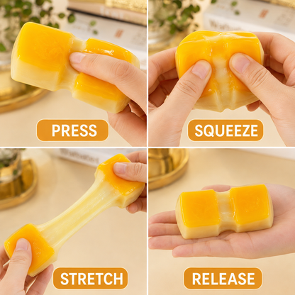 Stretchy rice-cake press squeeze stretch and release guide