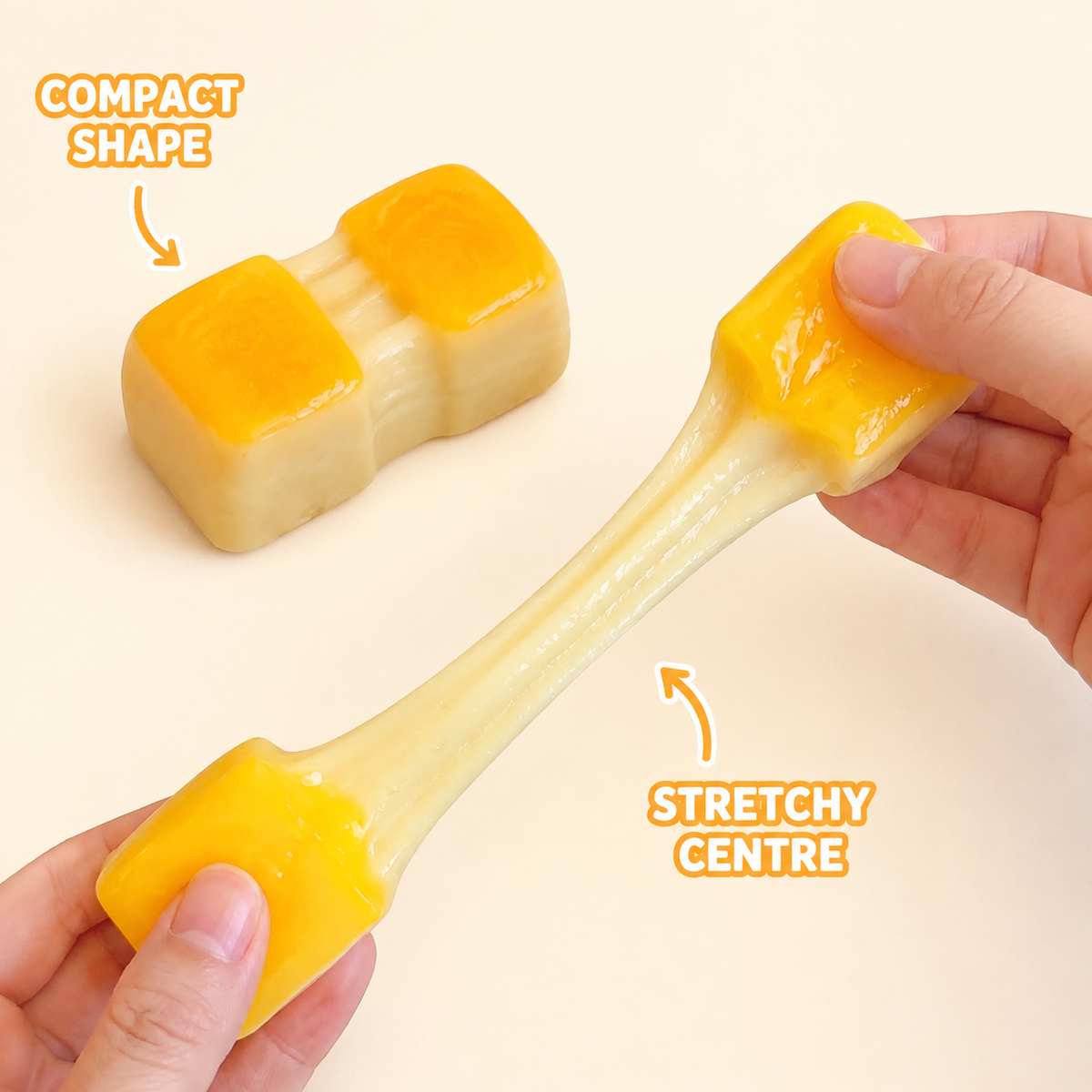Stretchy rice-cake compact shape and stretchy centre