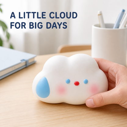 Sweating cloud squishy in an airy home-office scene