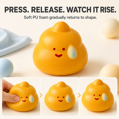 Sweating emoji slow-rise squishy press release and rise action guide