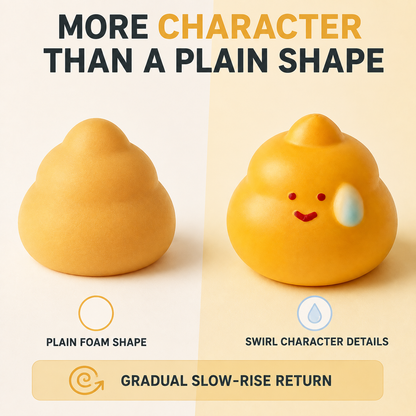 Swirl character squishy compared with a plain foam shape
