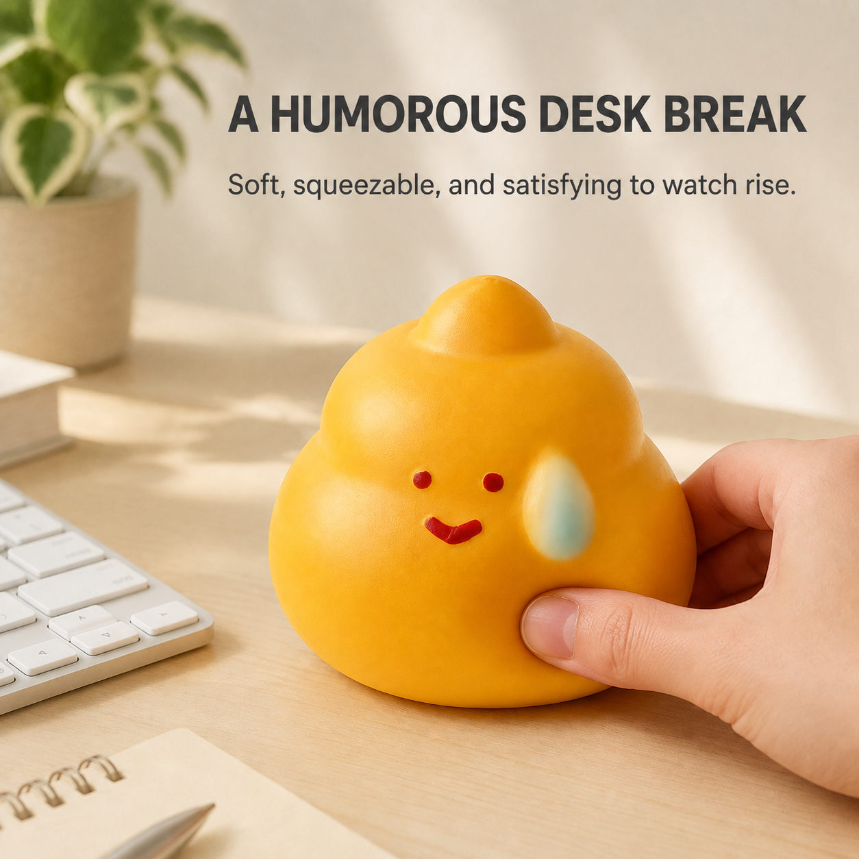 Sweating emoji slow-rise squishy as a humorous desk break