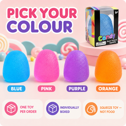 Blue pink purple and orange textured toy options