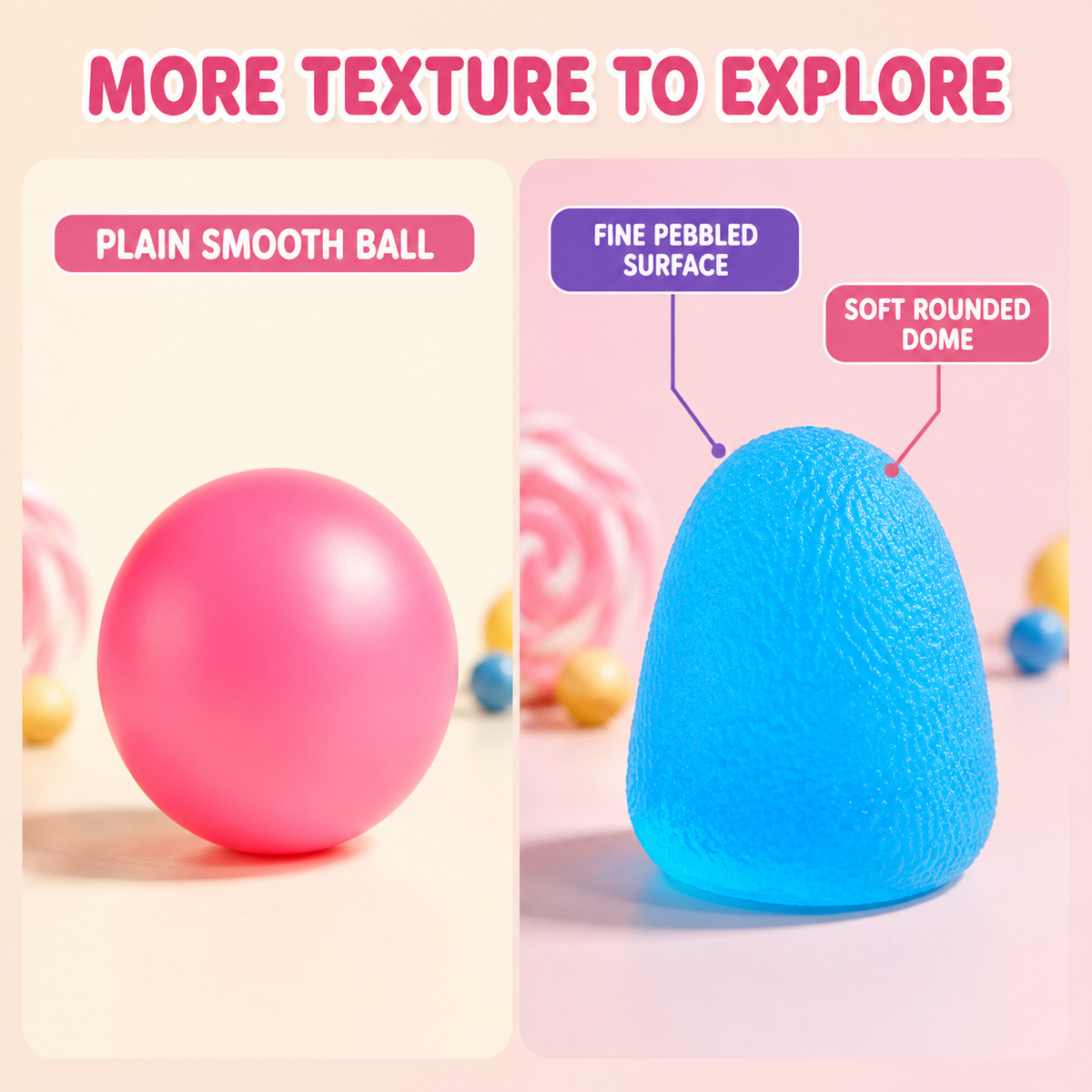 Textured dome squeeze toy comparison
