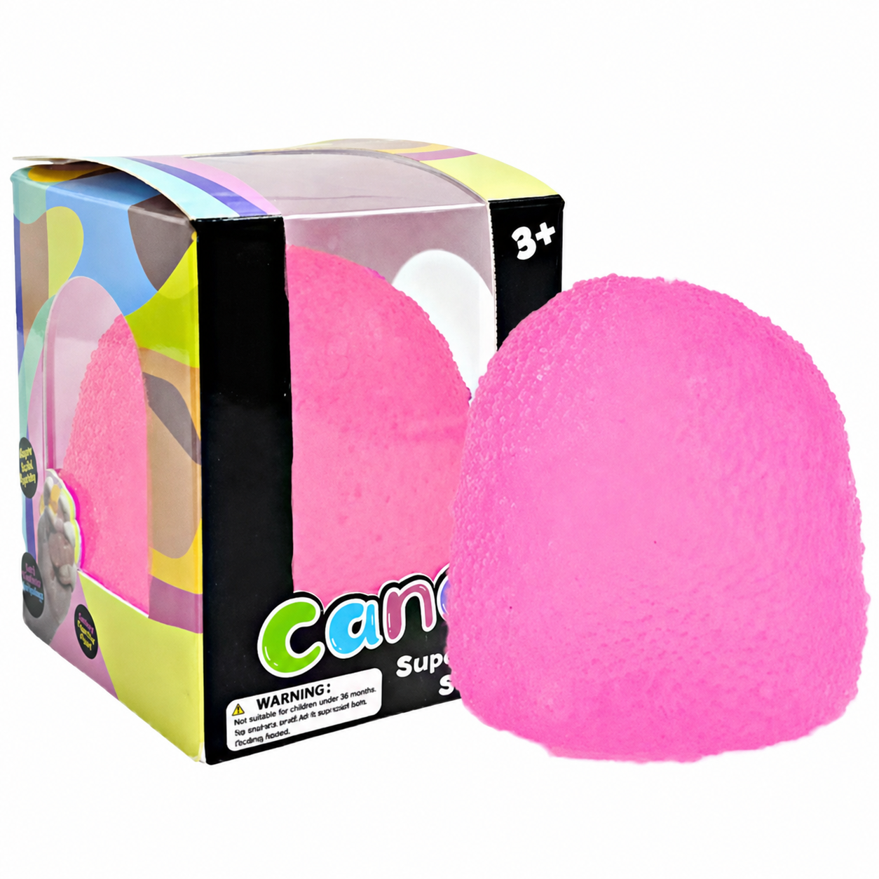 Pink textured candy squishy with retail box, supplier watermark removed