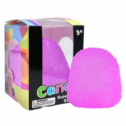 Purple textured candy squishy with retail box, supplier watermark removed