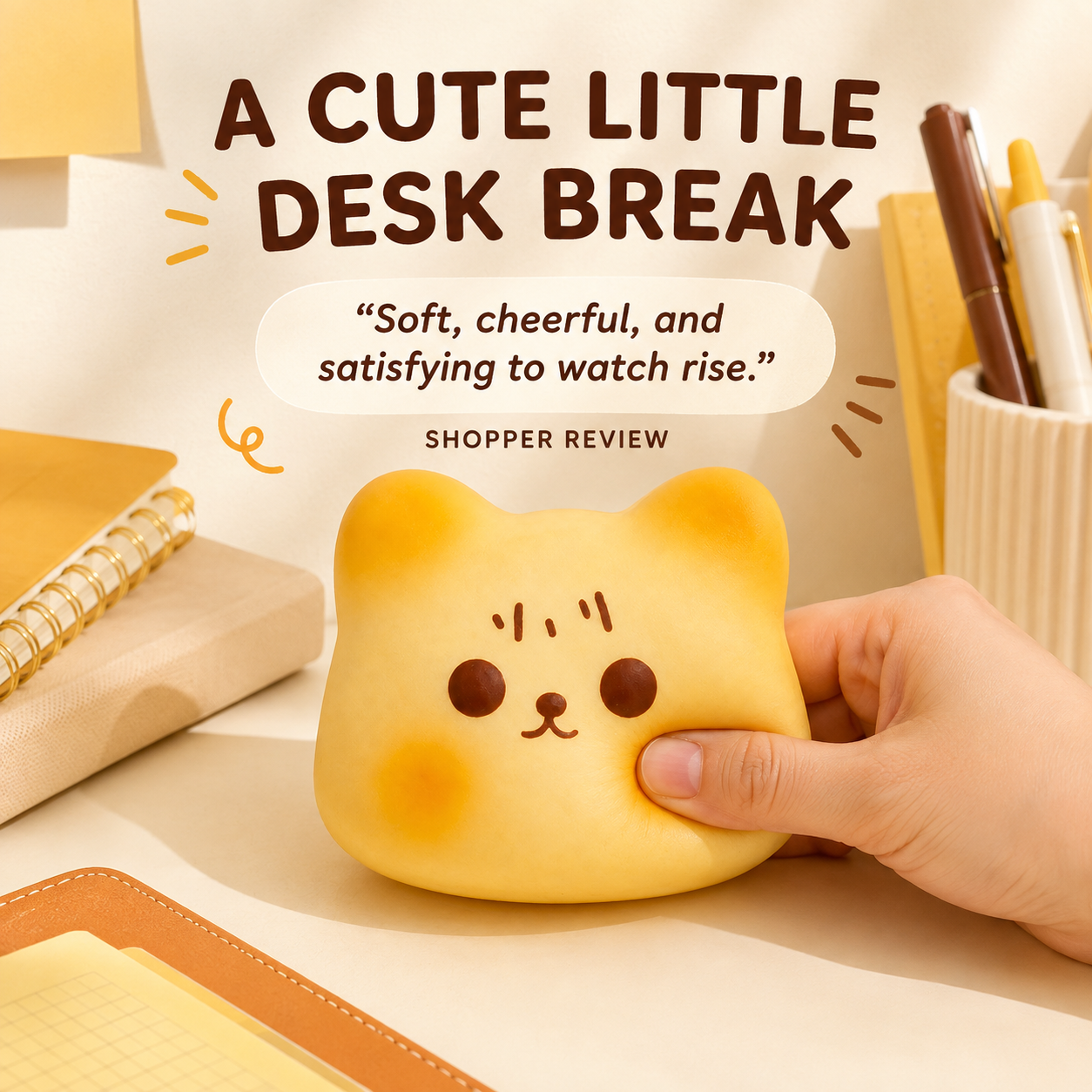 Toast cat slow-rise squishy lifestyle scene