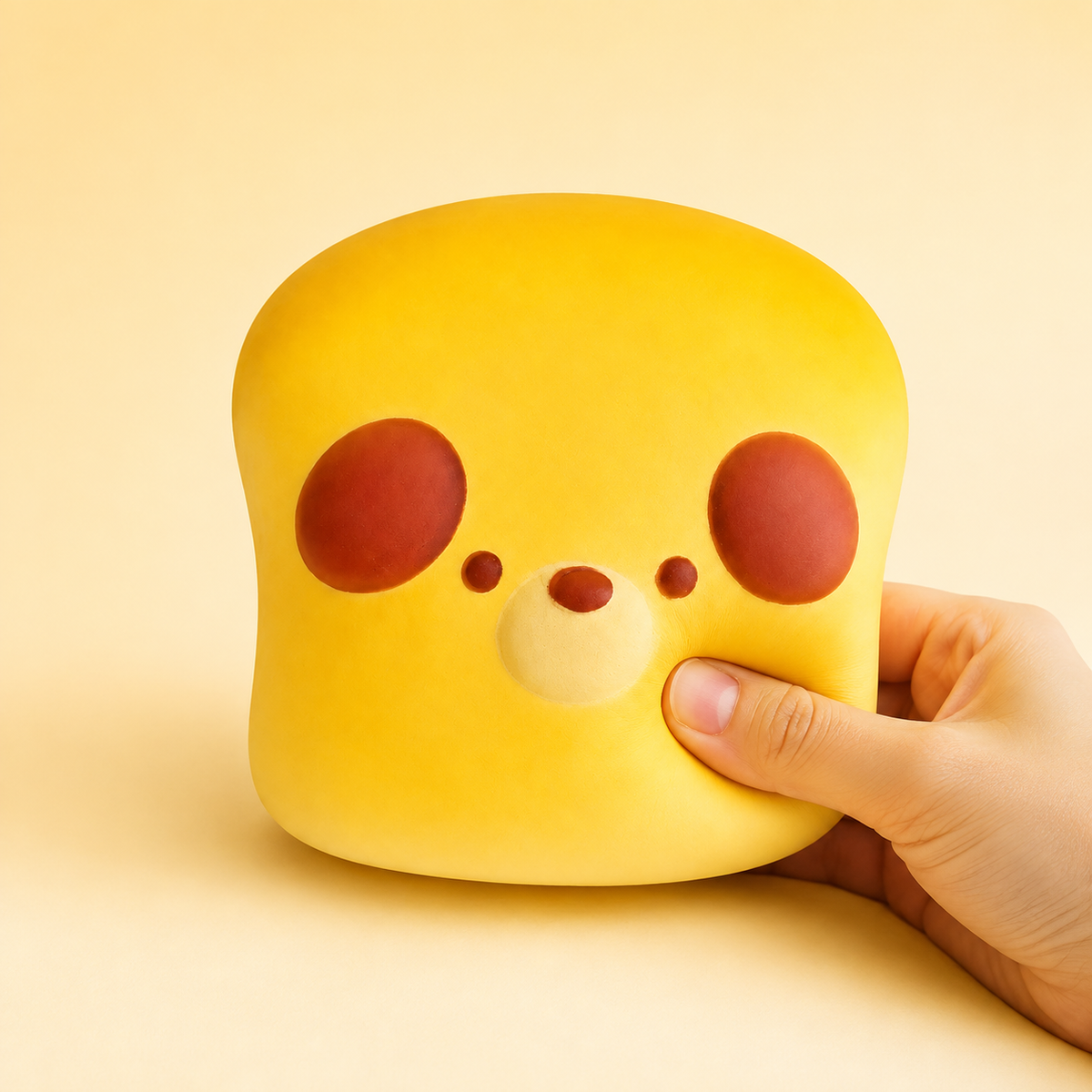 Toast dog PU squishy with hand pressing the side