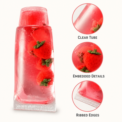 Strawberry tube clear body embedded details and ribbed edges