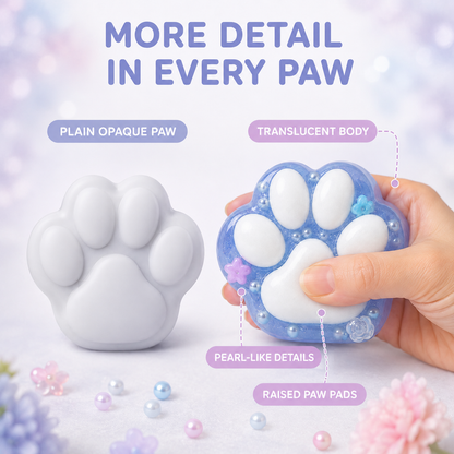 Detailed translucent cat-paw sensory toy compared with a plain opaque paw