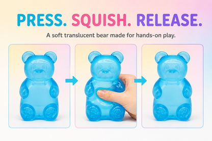 Translucent gummy bear press squish and release sequence