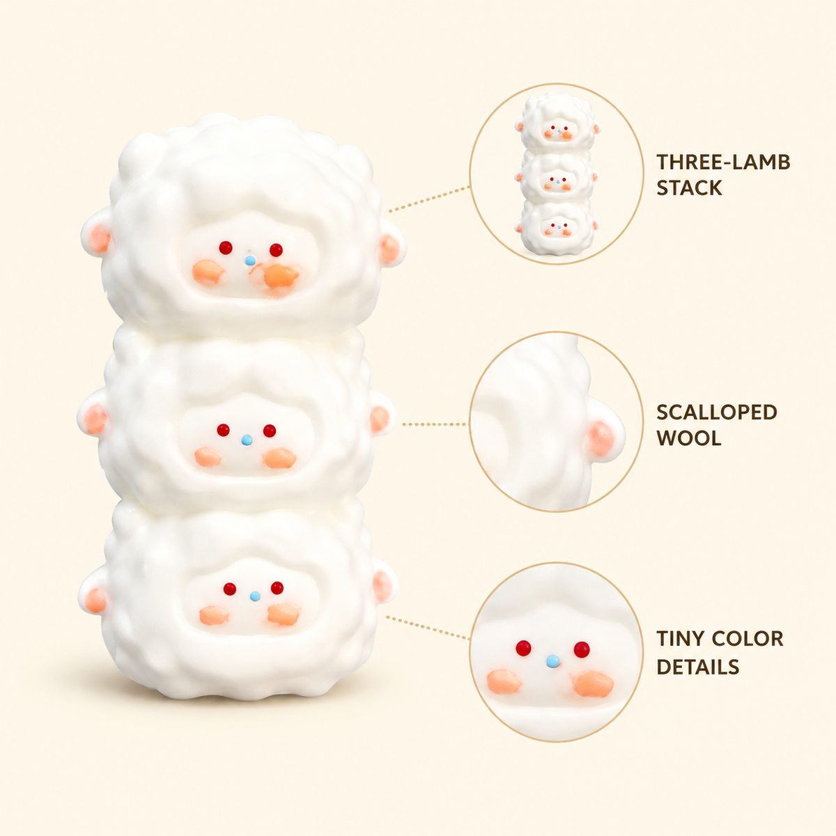 Triple-lamb stack scalloped wool and tiny color details