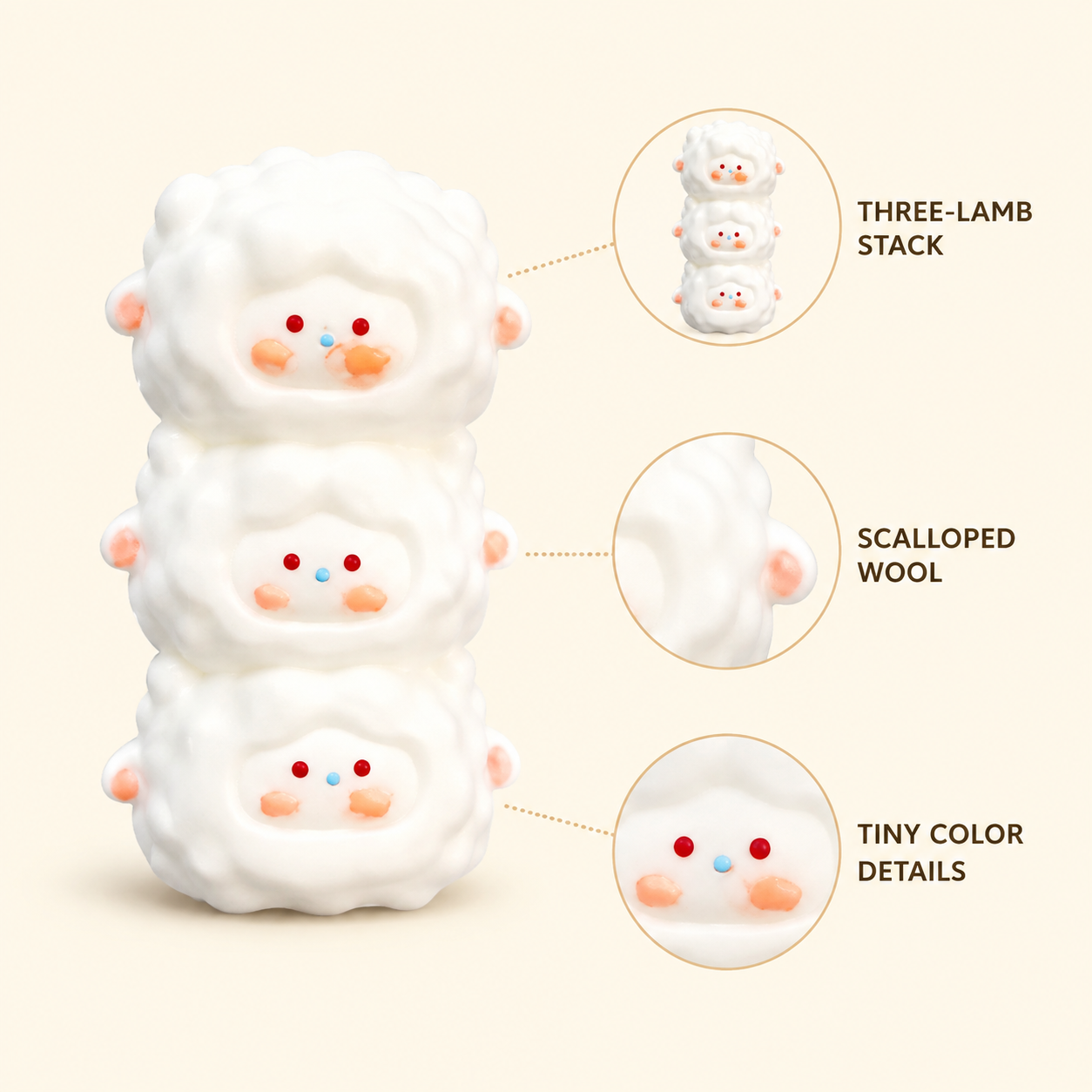 Triple-lamb stack scalloped wool and tiny color details
