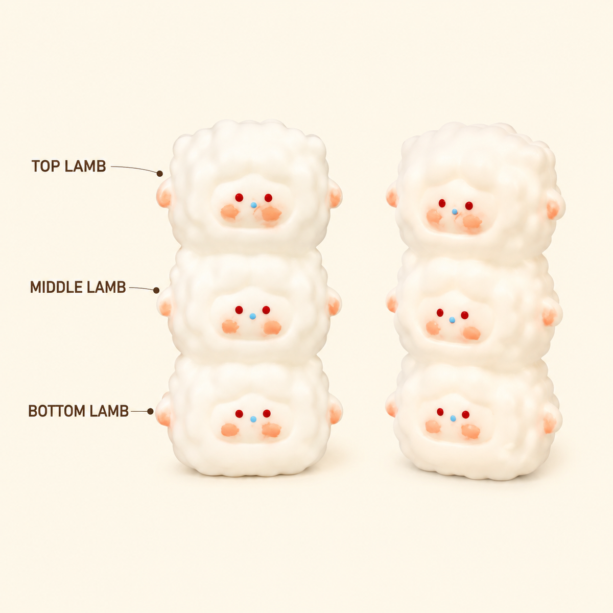 Triple-lamb top middle and bottom character study