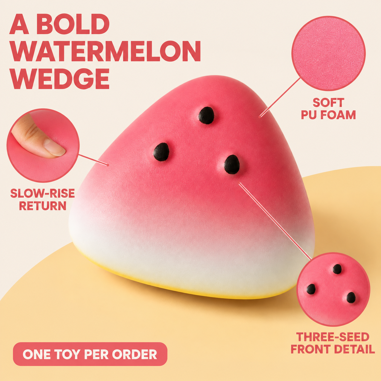 Three-seed watermelon wedge slow-rise squishy product features