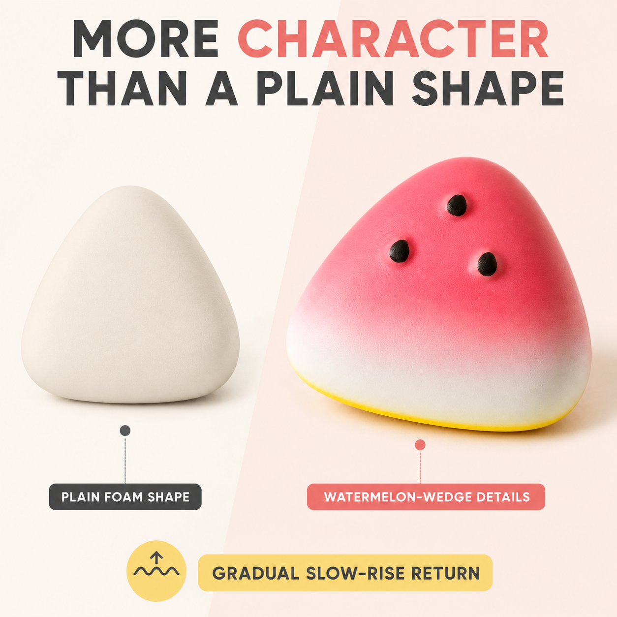 Watermelon wedge squishy compared with a plain foam shape