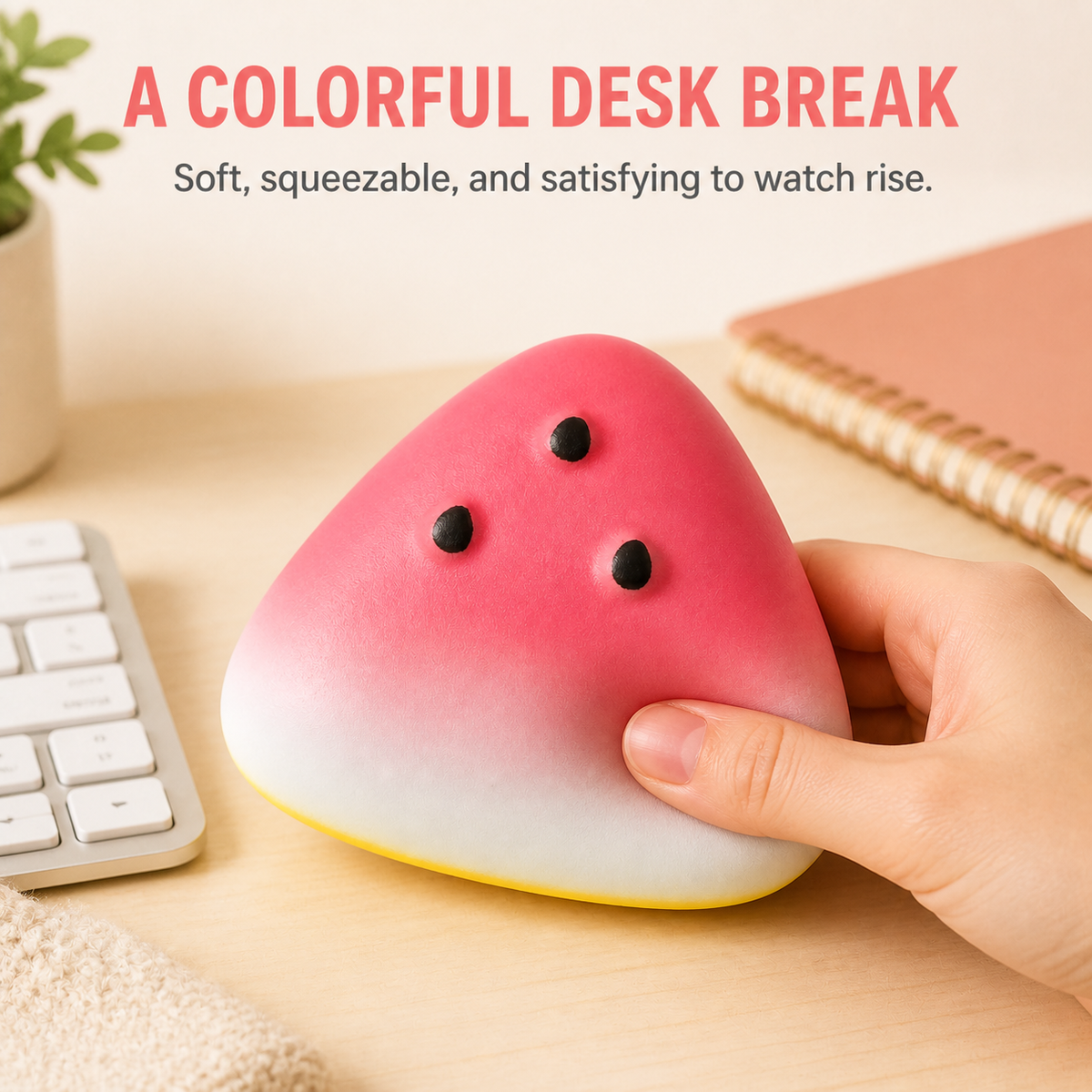Watermelon wedge slow-rise squishy as a colorful desk break