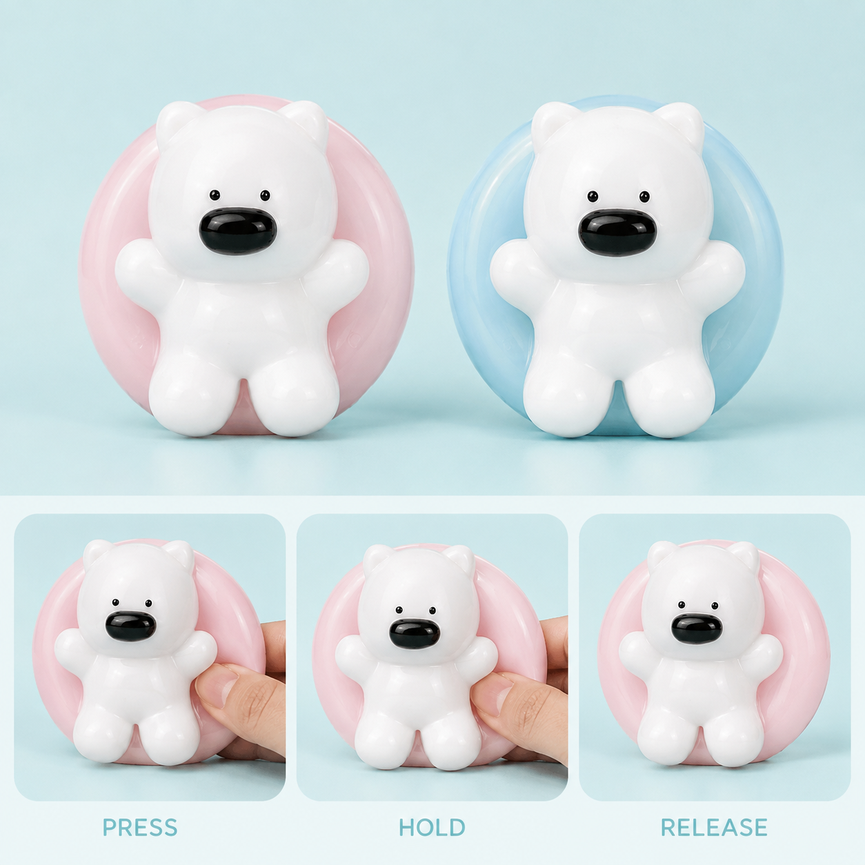 Westie swim-ring squeeze press hold and release guide