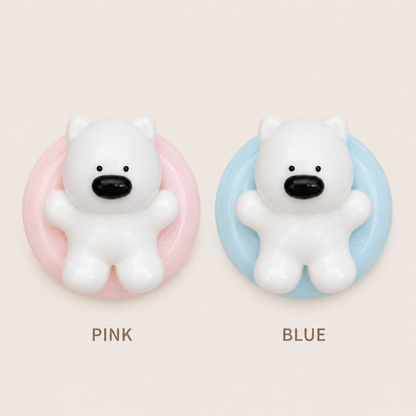 Pink and blue Westie swim-ring squeeze toy variants
