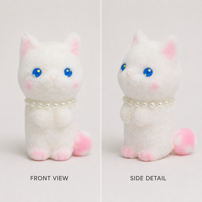 White playful cat front view and side detail