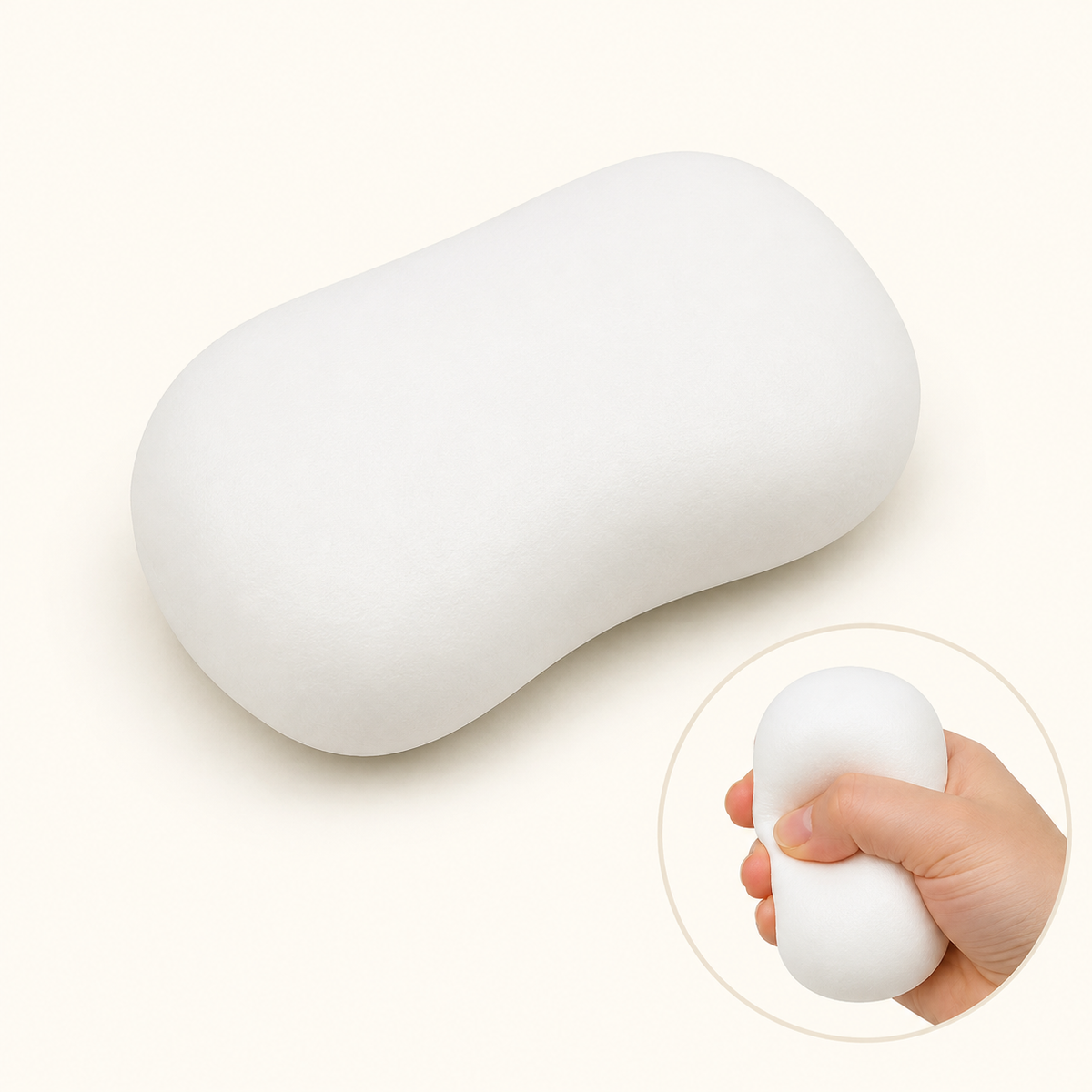 White Soap Bar Crunchy Squishy — main image with squeeze demonstration