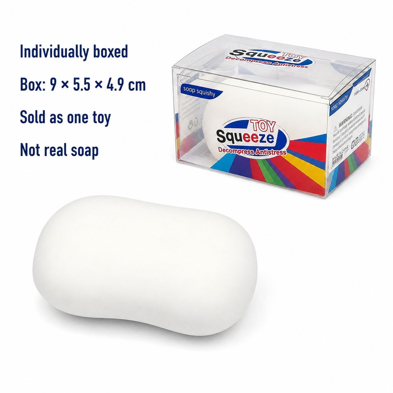 White Soap Bar Crunchy Squishy — individual packaging dimensions