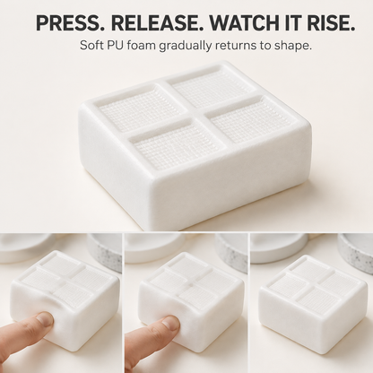 White tofu cube slow-rise squishy press release and rise action guide