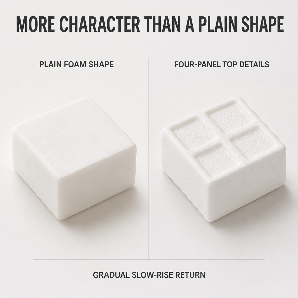 Textured four-panel tofu cube compared with a plain foam shape