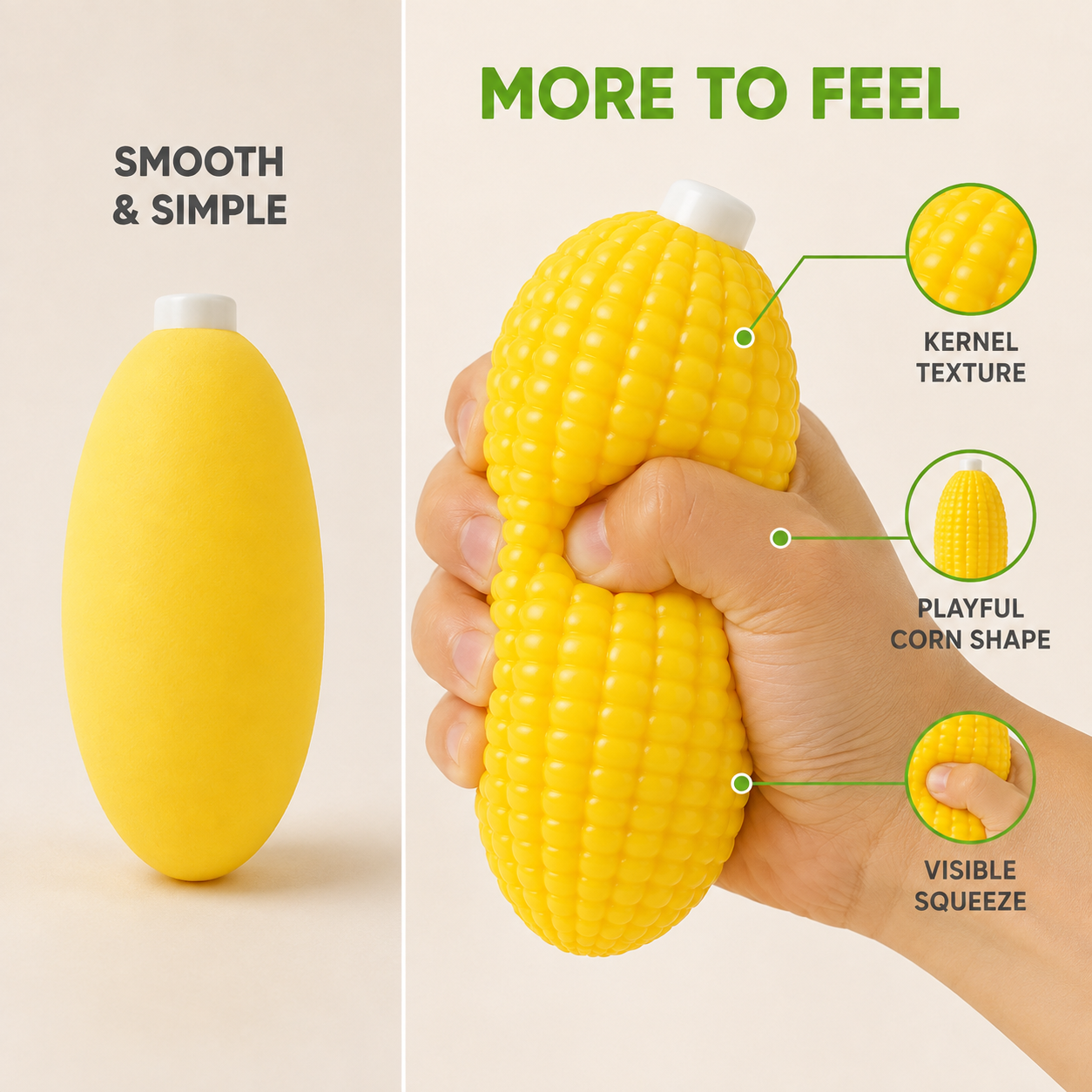 Yellow corn squishy textured shape comparison