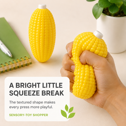 Yellow corn squishy in a fresh desk setting
