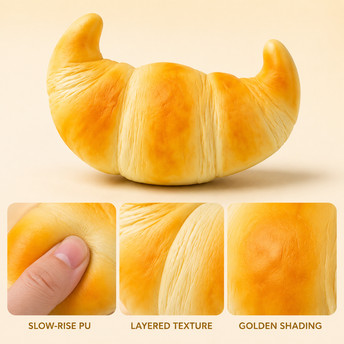 Yellow Croissant Slow-Rise PU Sensory Squeeze Toy — Features