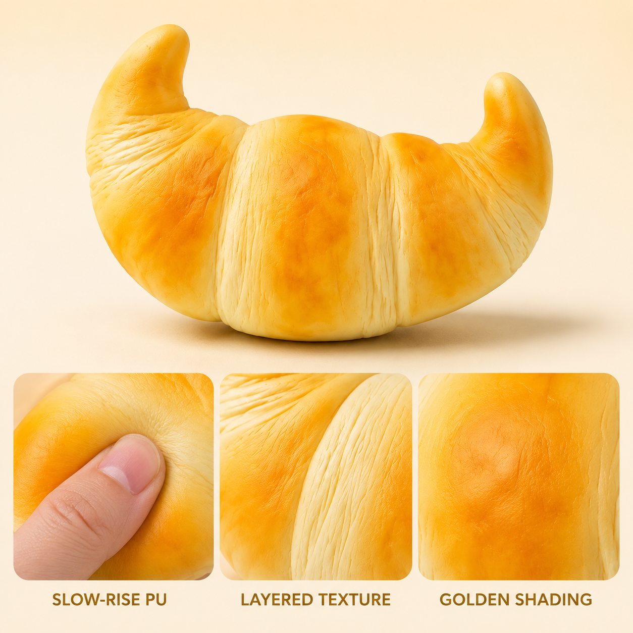 Yellow Croissant Slow-Rise PU Sensory Squeeze Toy — Features