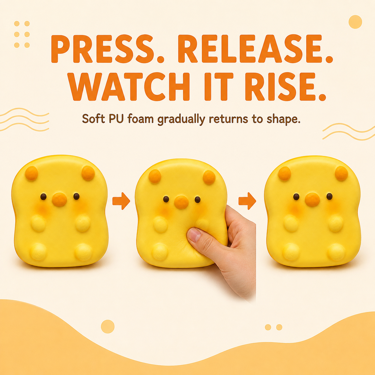 Yellow pig character squishy press release and slow rise
